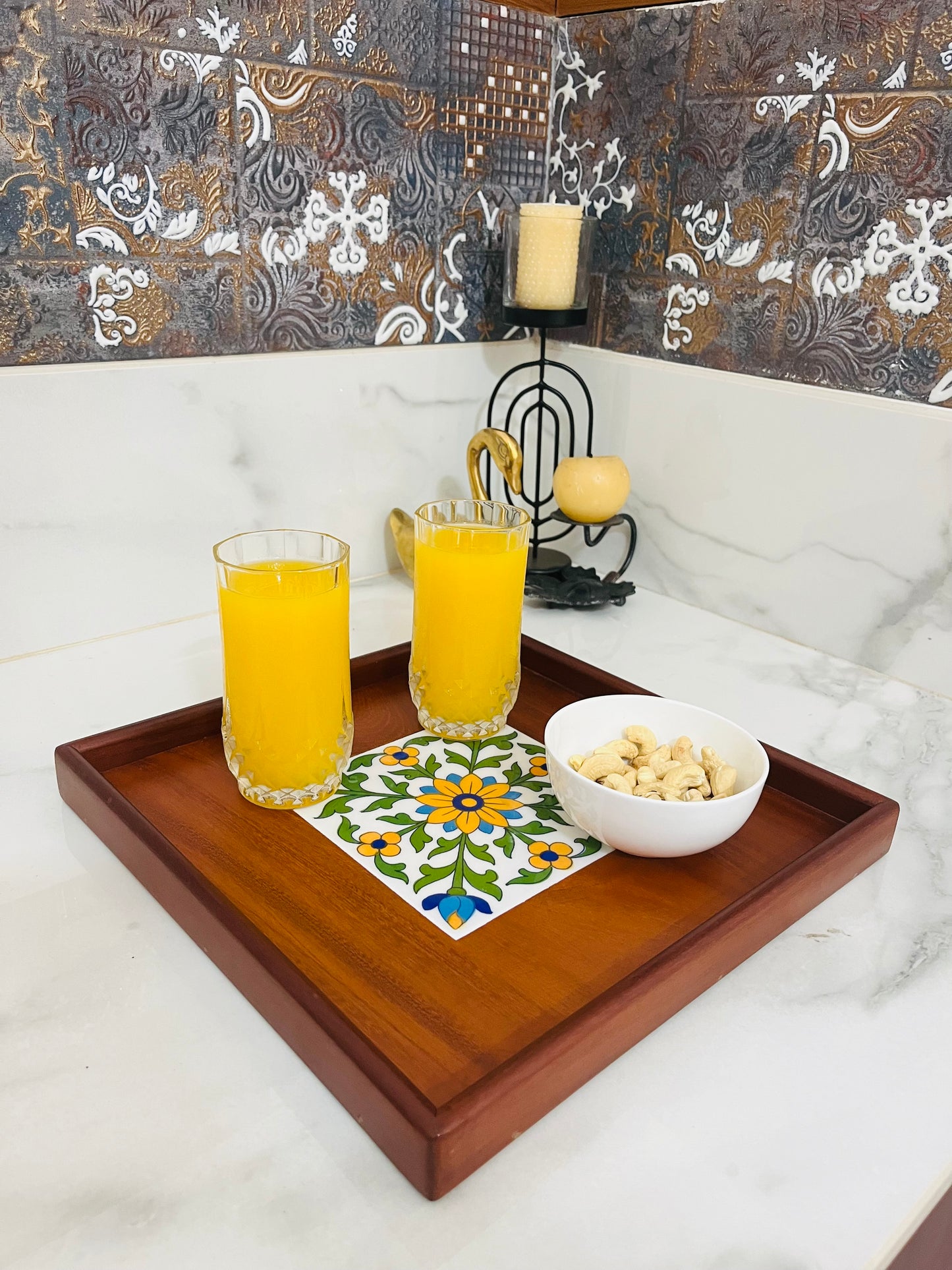 Wooden Tile Tray Square